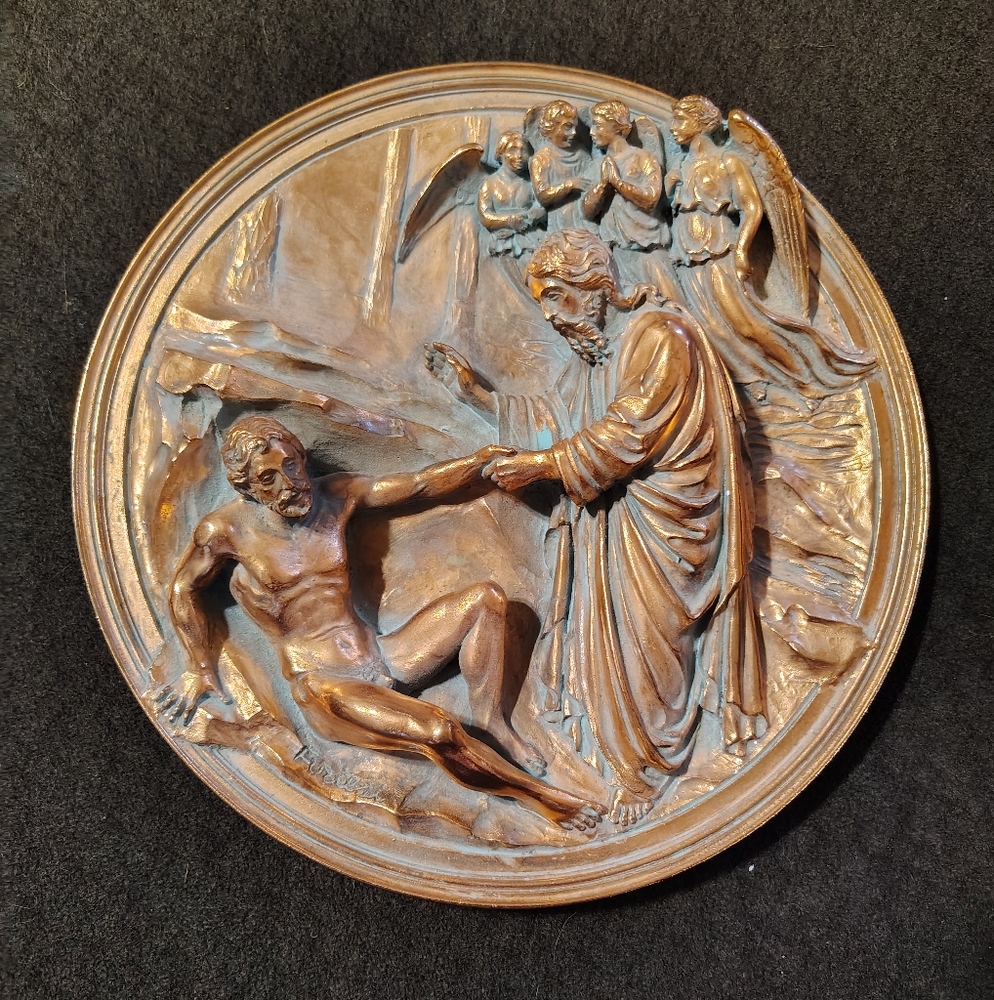 Studio Dante Di Volteradici Bronze Plate "The Creation of Adam" by Ennio Furiesi